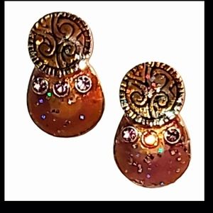 Sparklling Confetti Post Pierced Earrings Red Pink Green Purple